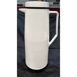 Vintage 1970s Beige Coffee Thermos Pour Through Narrow Neck Bottle Made In USA